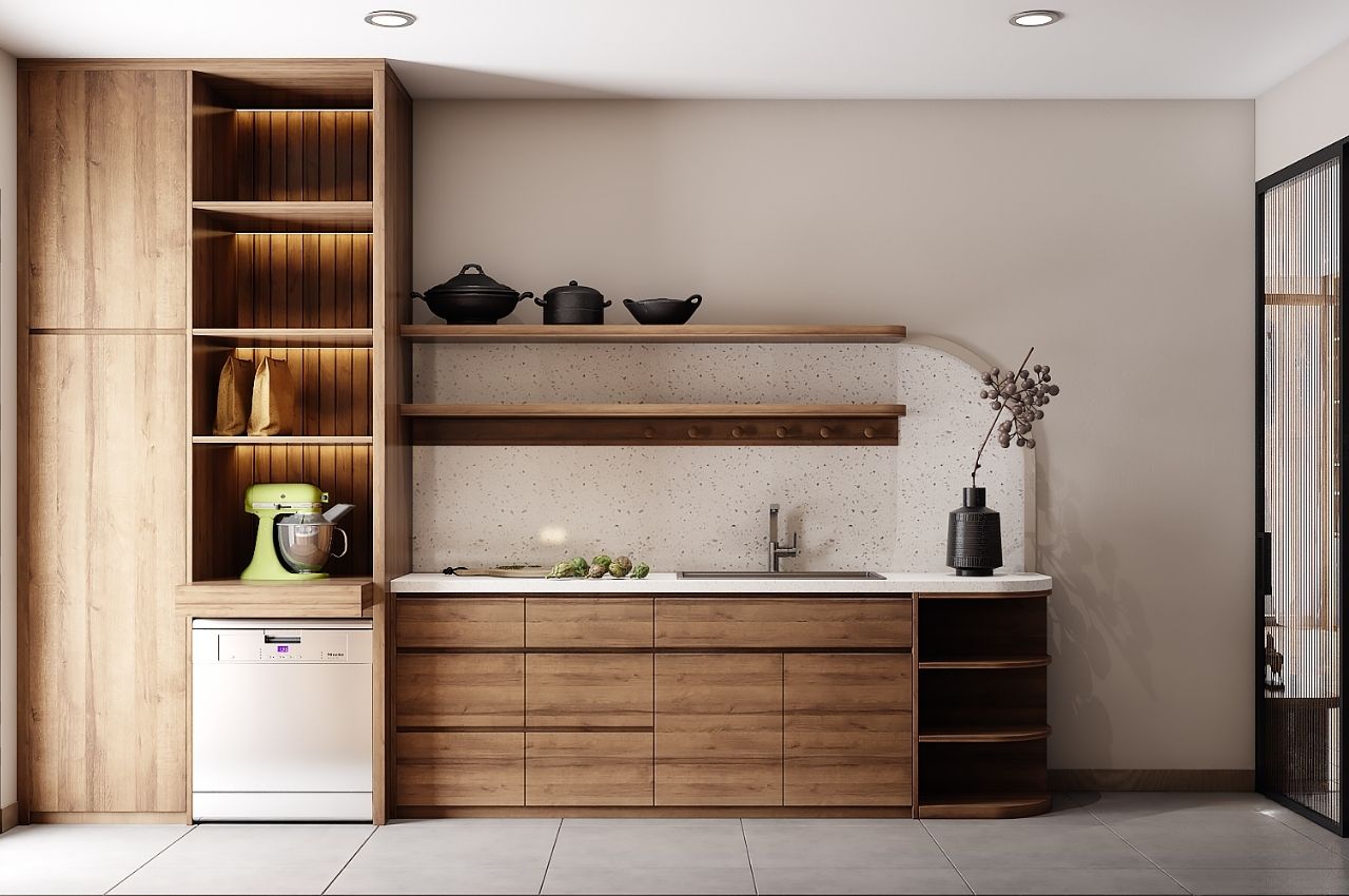 thiết kế tủ bếp không có tủ trên